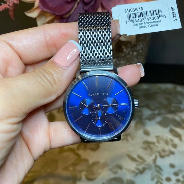 Michael Kors MK8678 sale Mens Quartz Gunmetal Mesh Band Strap Blue Dial Watch