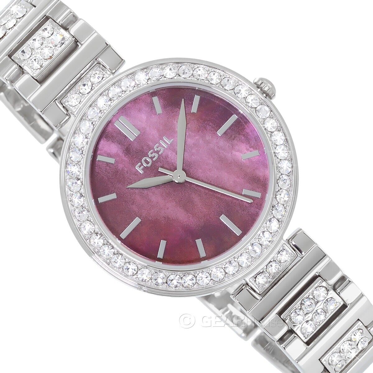 FOSSIL Karli Womens Glitz Watch, Burgundy MOP Dial, Crystals