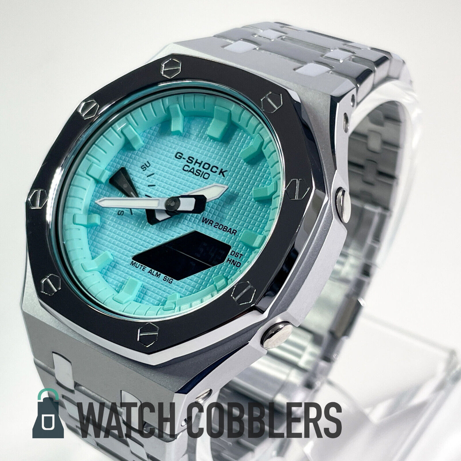 Custom Tiffany Blue G-Shock Mod Polished Silver Steel Casio 