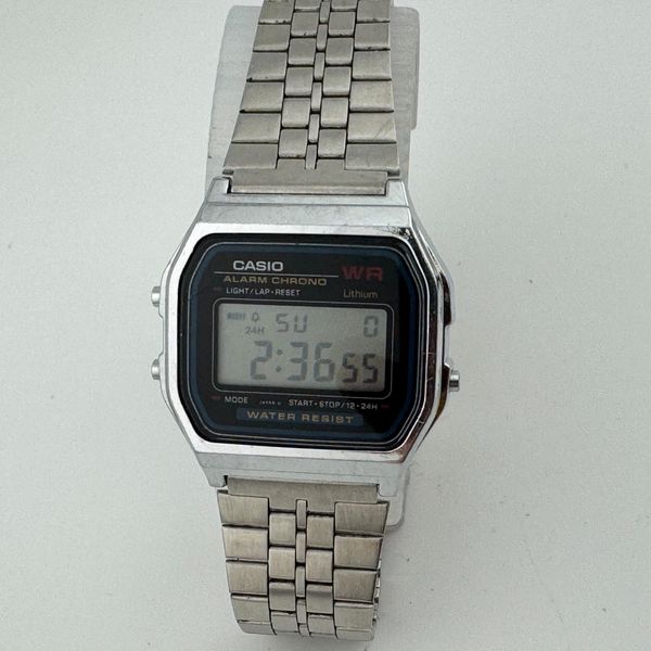 Casio Module 596 Vintage Casio Digital Quartz Watch Men Silver Black Alarm Chrono New ...