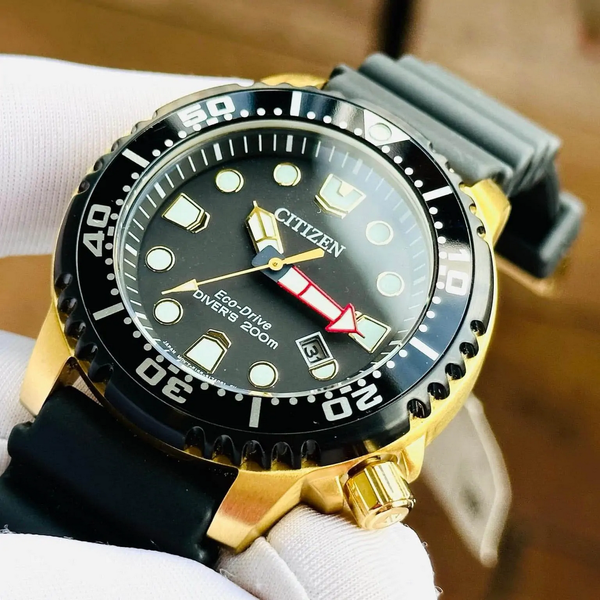 Gold Promaster Citizen Eco-Drive Promaster Diver Men's Watch Gold Tone Black Dial ...