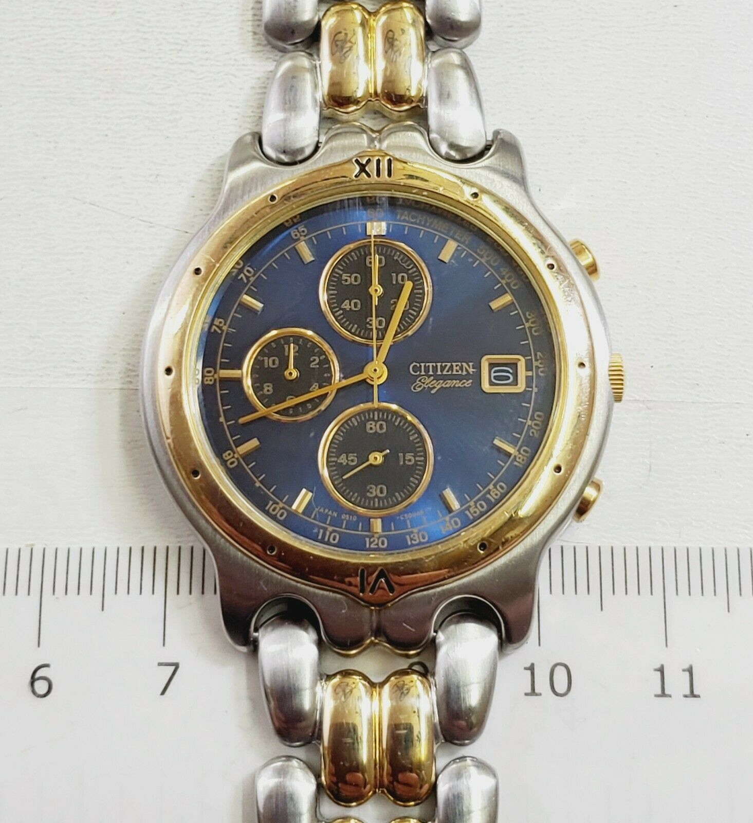 RARE Men Vintage 1985's Gold Plated CHRONO Watch CITIZEN 