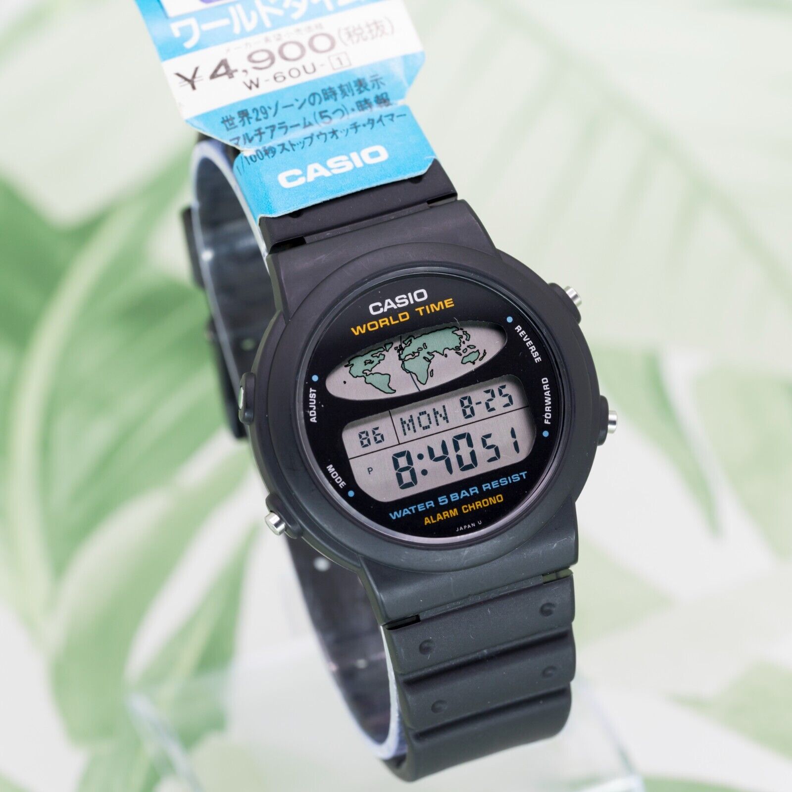 1989 NOS CASIO W-60U WORLD TIME WR50M VINTAGE DIGITAL WATCH KOREA