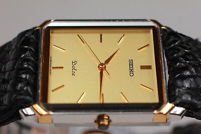 N MINT] Vintage 1989 SEIKO Dolce 5S21-5A20 Gold Tank Shape Men