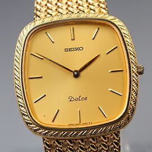 New Battery [N MINT] Vintage Seiko Dolce 8N40-5040 Gold Dial Qz