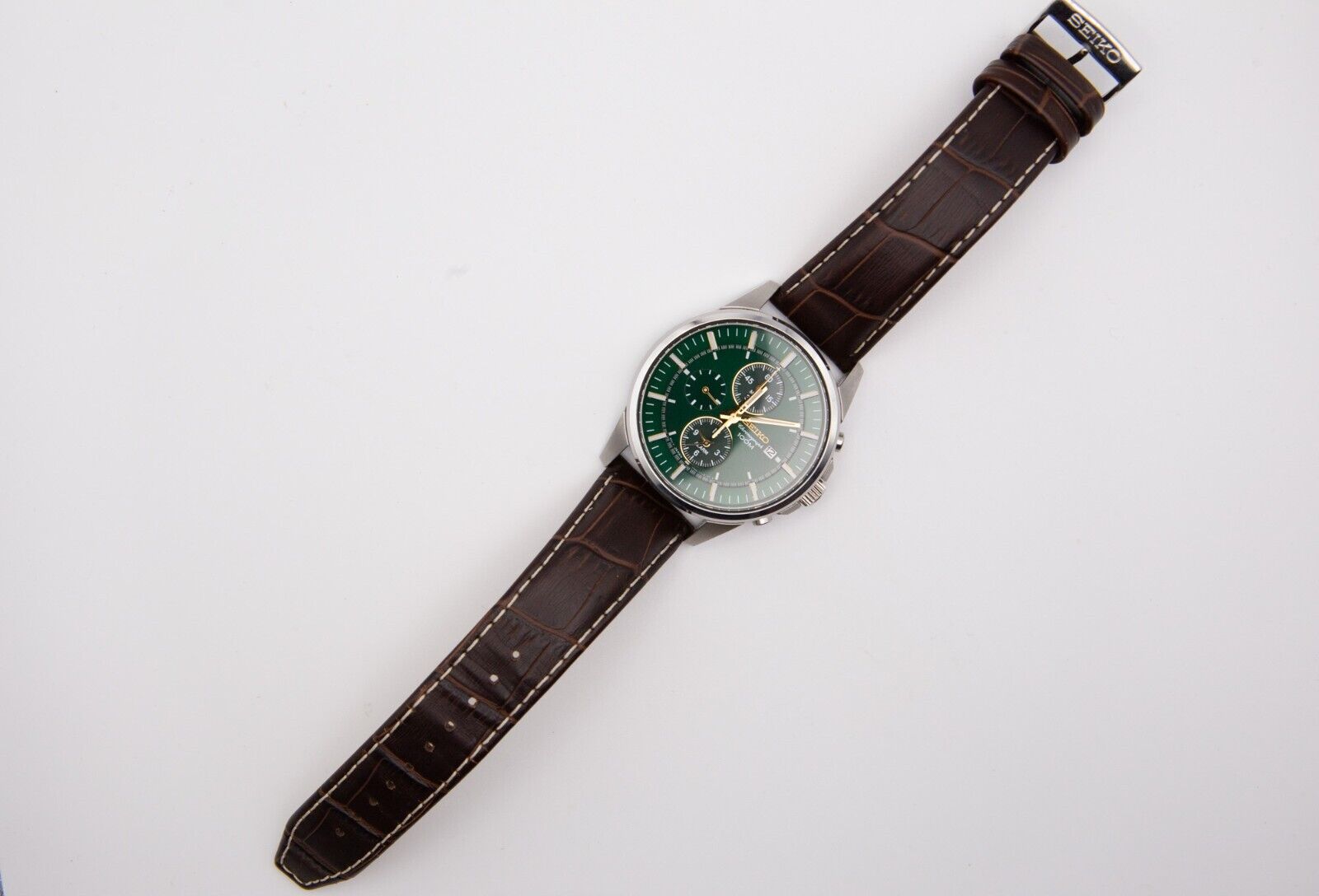 SEIKO クロノグラフ グリーンダイヤル 7T62-0LD0 Seiko 7T62-0LD0 Chronograph Alarm Quartz Watch Green Dial with Box
