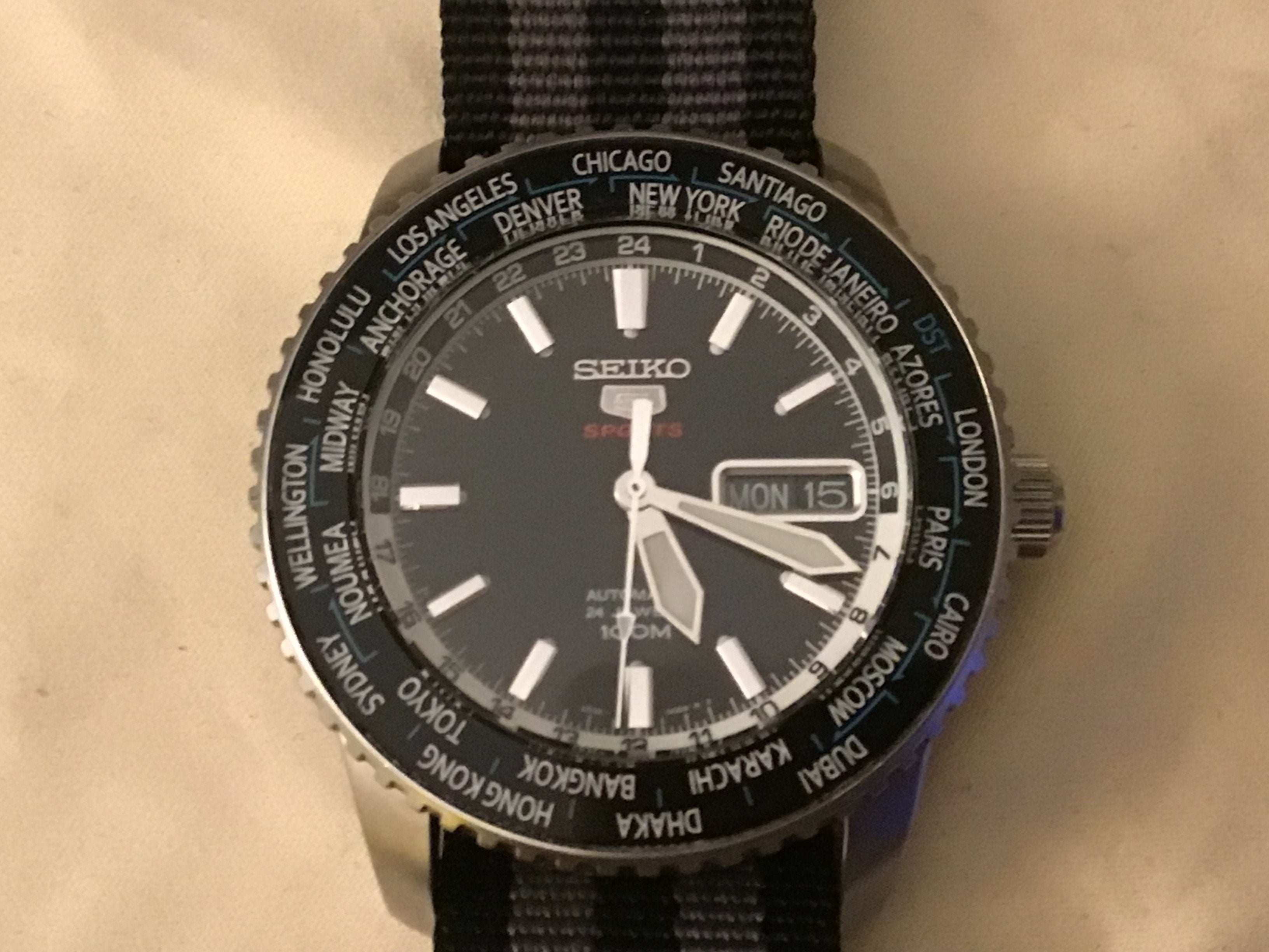 Seiko 5 world time on sale automatic