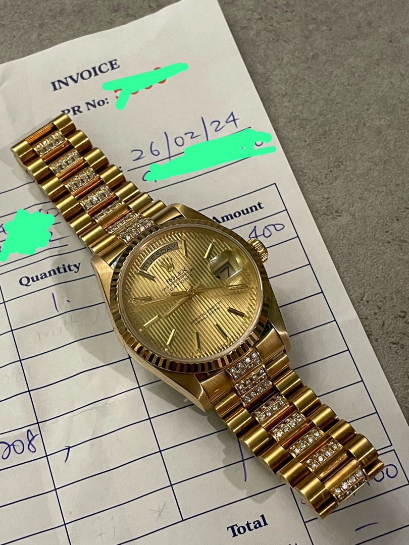 S O L D Rare Rolex Tapestry 18038 36mm Original Rolex with After Market Diamond From Hourglass 18K Yellow Gold WatchCharts Marketplace