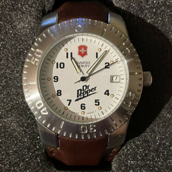 Swiss Army Dr. Pepper Watch Men's New In box White Face Brown
