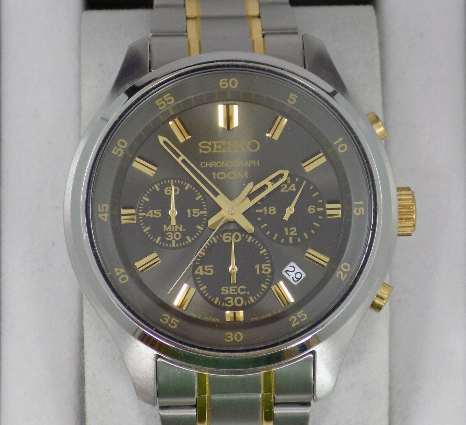 Men s Seiko 4T53 00B0 Chronograph 100M Stainless Wristwatch Japan Movement Date WatchCharts Marketplace