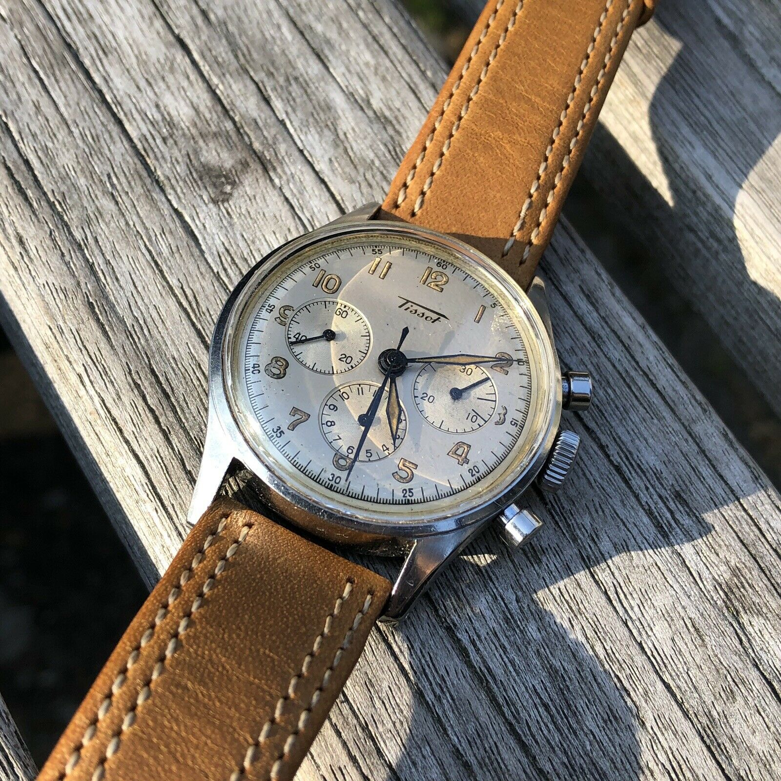 Vintage Late 1930s Tissot Stainless Steel 3 Register Chronograph