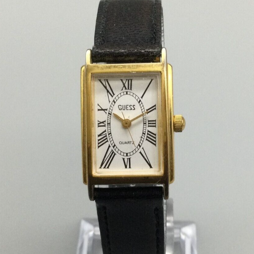 Guess Tank Watch Women Gold Tone Rectangle Dial Leather Band  display picture 1
