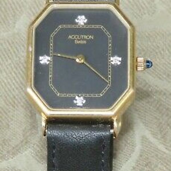 1980 BULOVA ACCUTRON QUARTZ P1 BLACK DIAMONDS GOLD WATCH 2500.30 SWISS