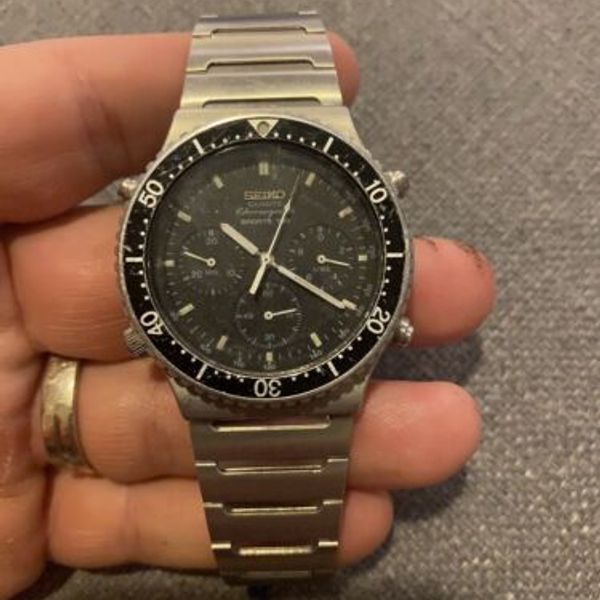 Montre Chronographe SEIKO Sports 150 Vintage Japan Quartz - Fonctionne - Verre Rayé Occasion