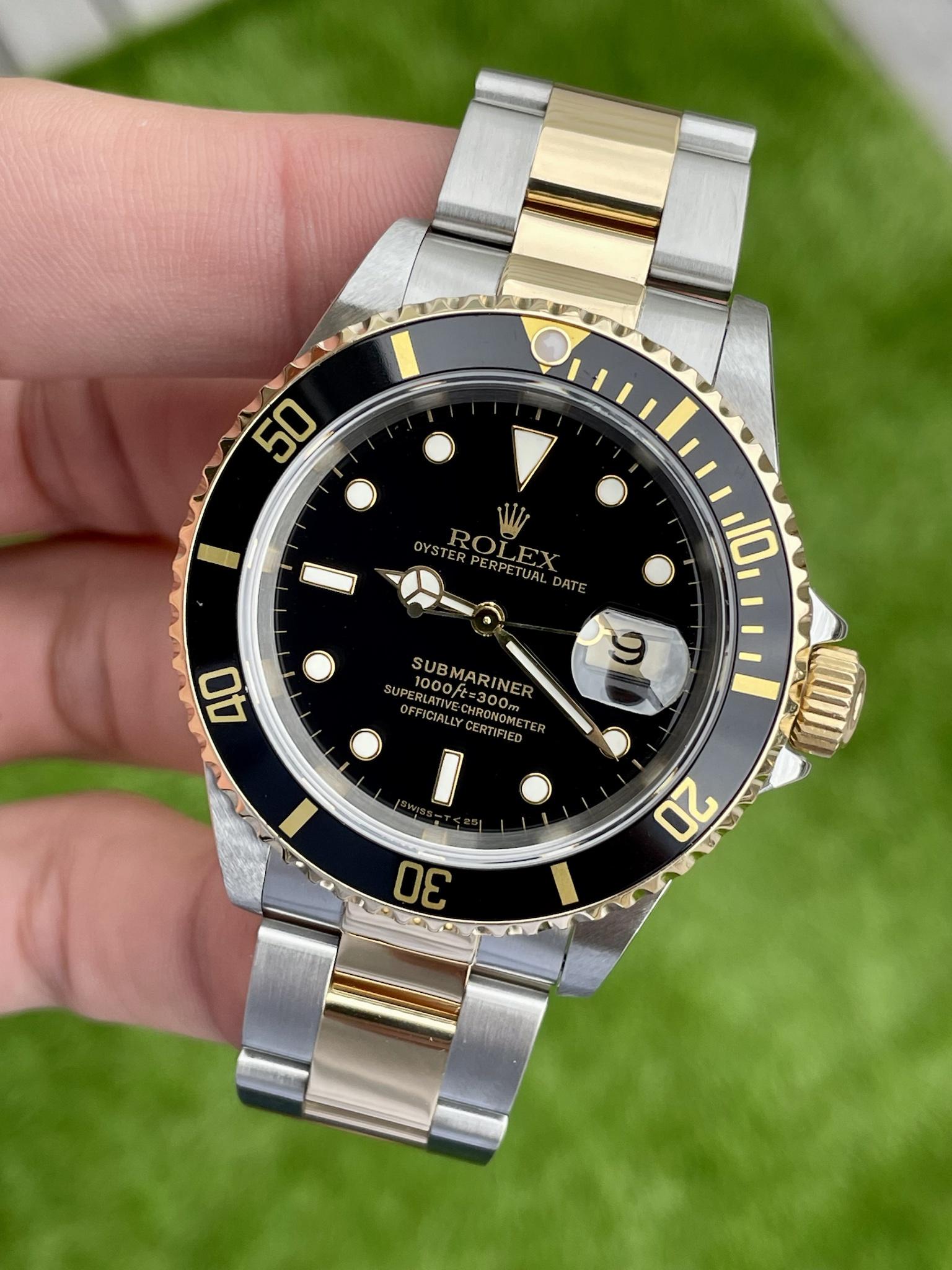 WTS 1998 Rolex Submariner Two Tone Black Dial 16613 Full Set