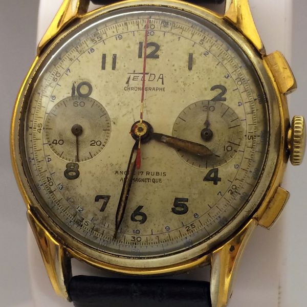 Montre Chronographe Vintage Telda - Cadran Saumon (salmon) - Mouvement Venus - Occasion