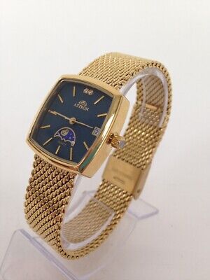 Unisex Adults Wristwatch Astron Moon Phase Gold Tone Strap Unisex Adults Wristwatch Astron Moon Phase Gold Tone Strap