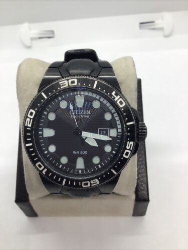 MEN'S CITIZEN ECO DRIVE BLACK SS DIVERS WATCH E168 S080118 COMB