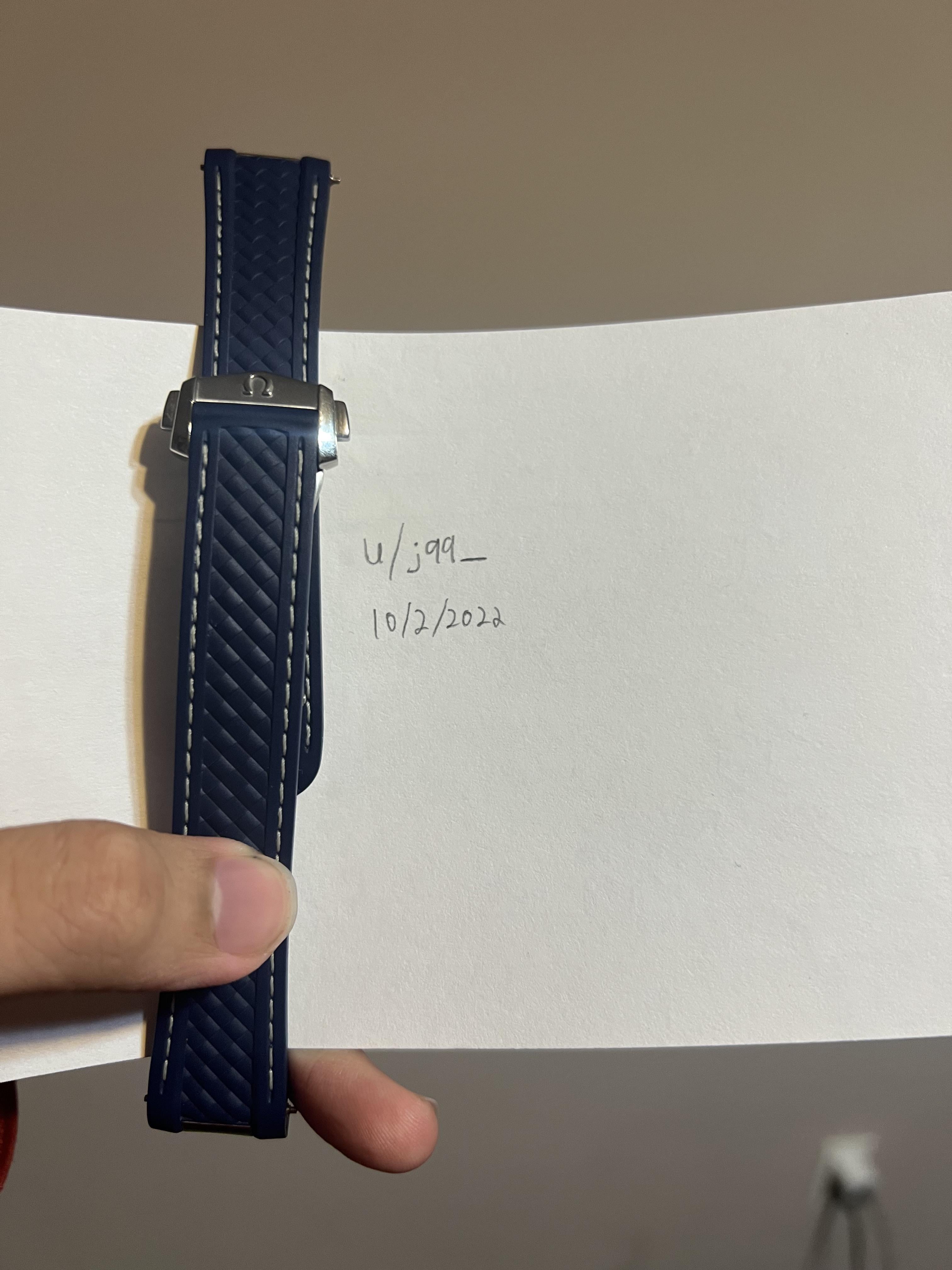 WTS Omega 19mm Blue Rubber Strap Deployment Clasp Endlinks