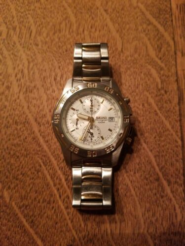 Seiko Men s Chronograph Watch Two Tone 7T62 0CD0