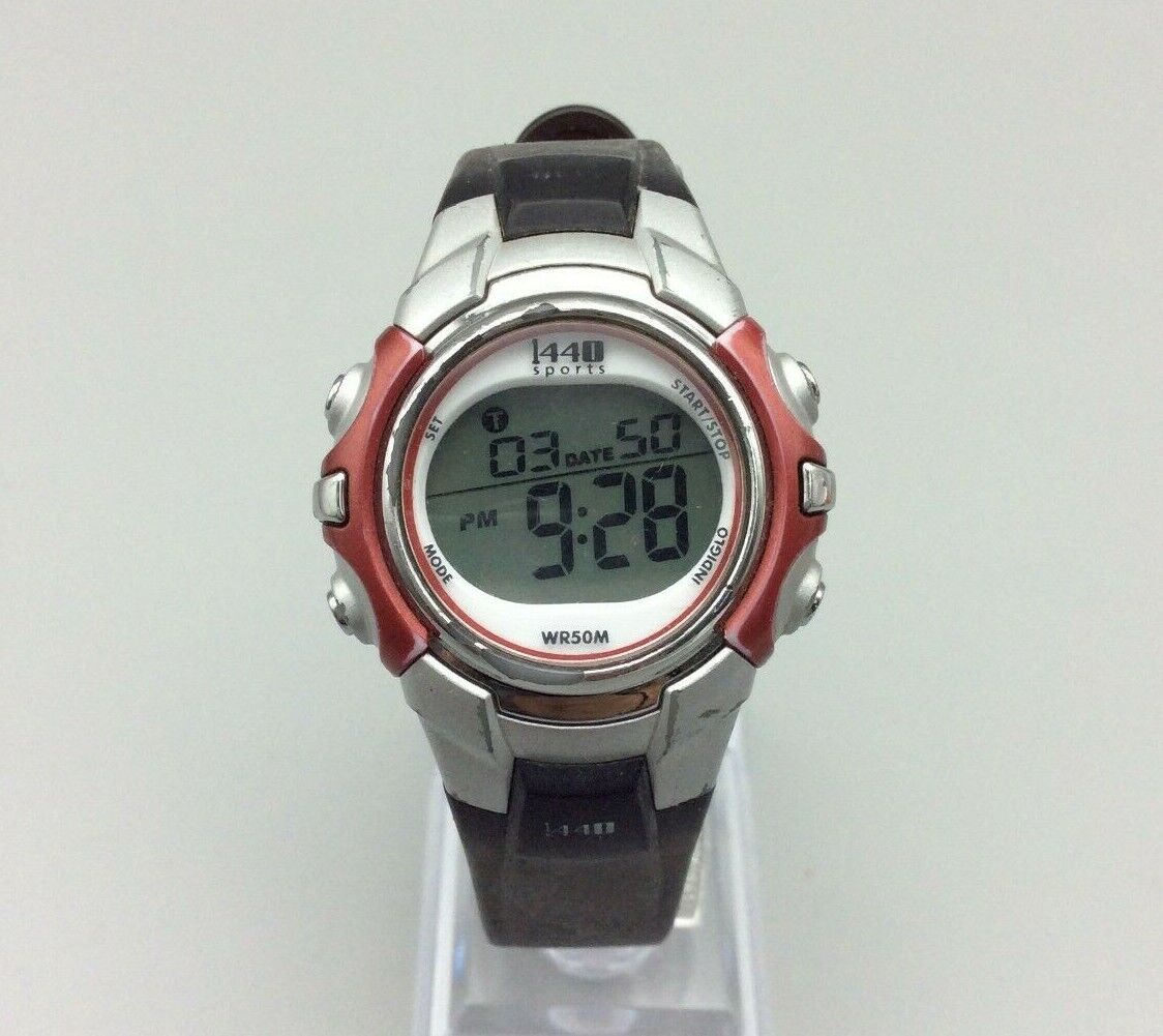 Timex 1440 Sport Digital Watch Unisex Silver Tone Red Black New Battery |  WatchCharts