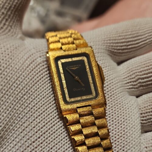 1980s Longines Men s Gold TigerEye Swiss Quartz Watch w Bracelet