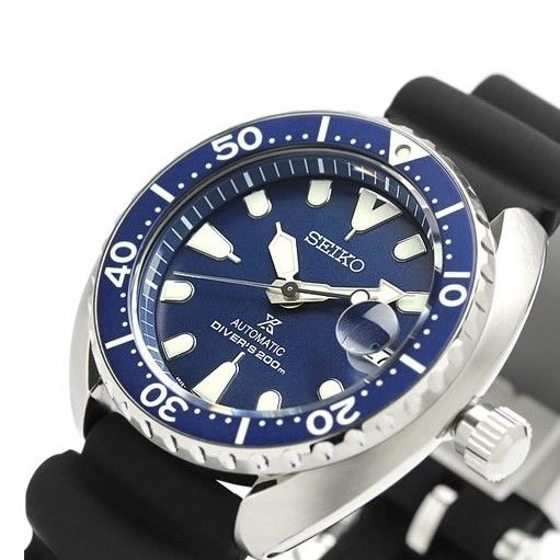 seiko men's prospex automatic diver silvertone watch with blue bezel