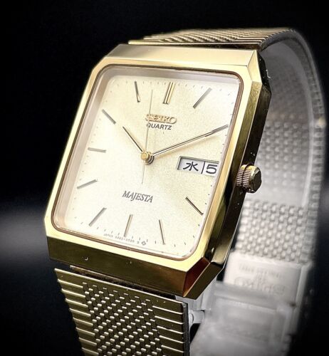 SEIKO WATCH MAJESTA QUARTZ 9063-5020 GOLD STAINLESS STEEL DAY DATE