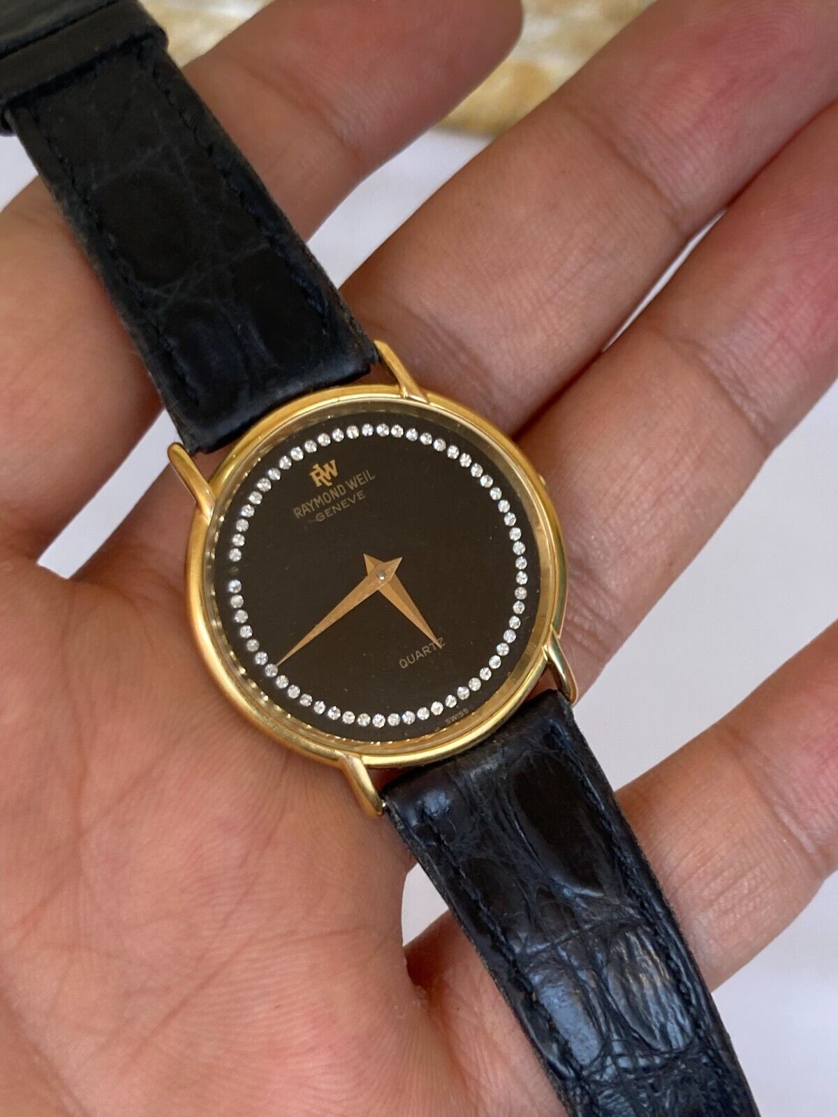 VINTAGE RAYMOND WEIL GENEVE WATCH QUARTZ 3701 18K GOLD
