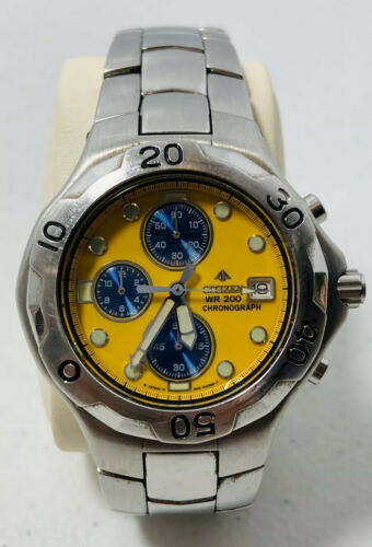 CITIZEN WR200 MEN S PROMASTER CHRONOGRAPH WATCH YELLOW DIAL