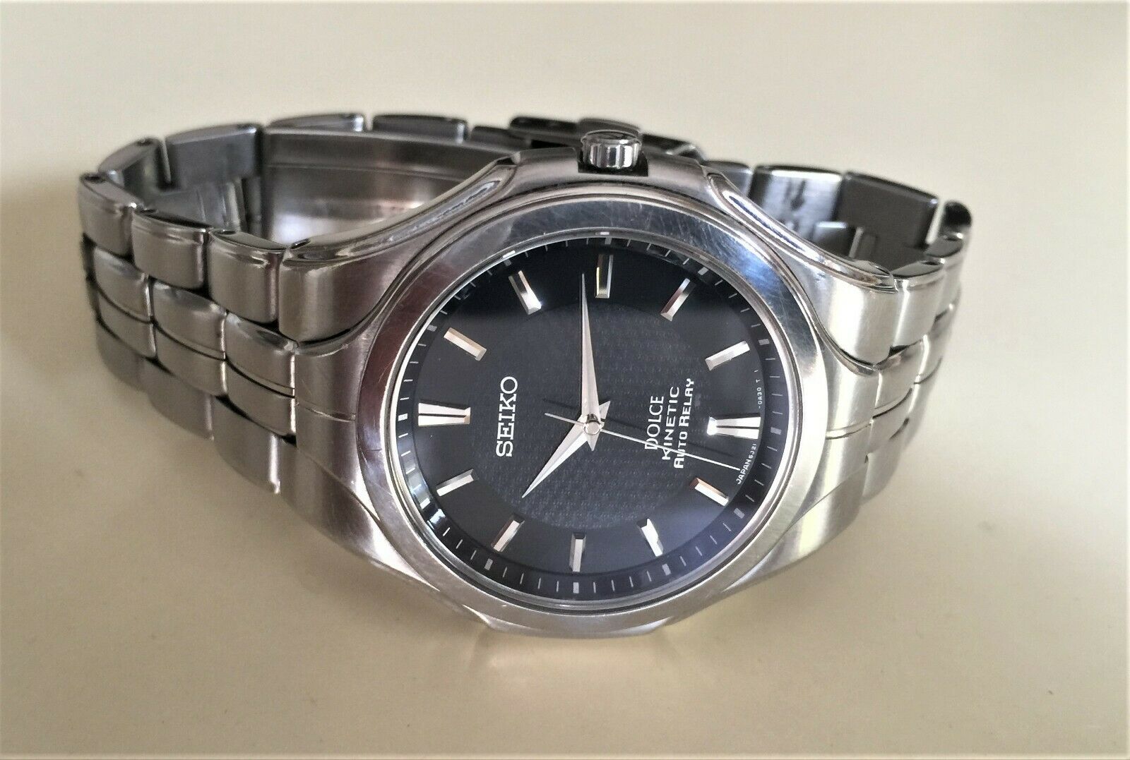 時計 SEIKO DOLCE KINETIC AUTO RELAY 5J21-0A30 Men's Seiko Kinetic Dolce Auto Relay Watch Black Dial Model 5J21