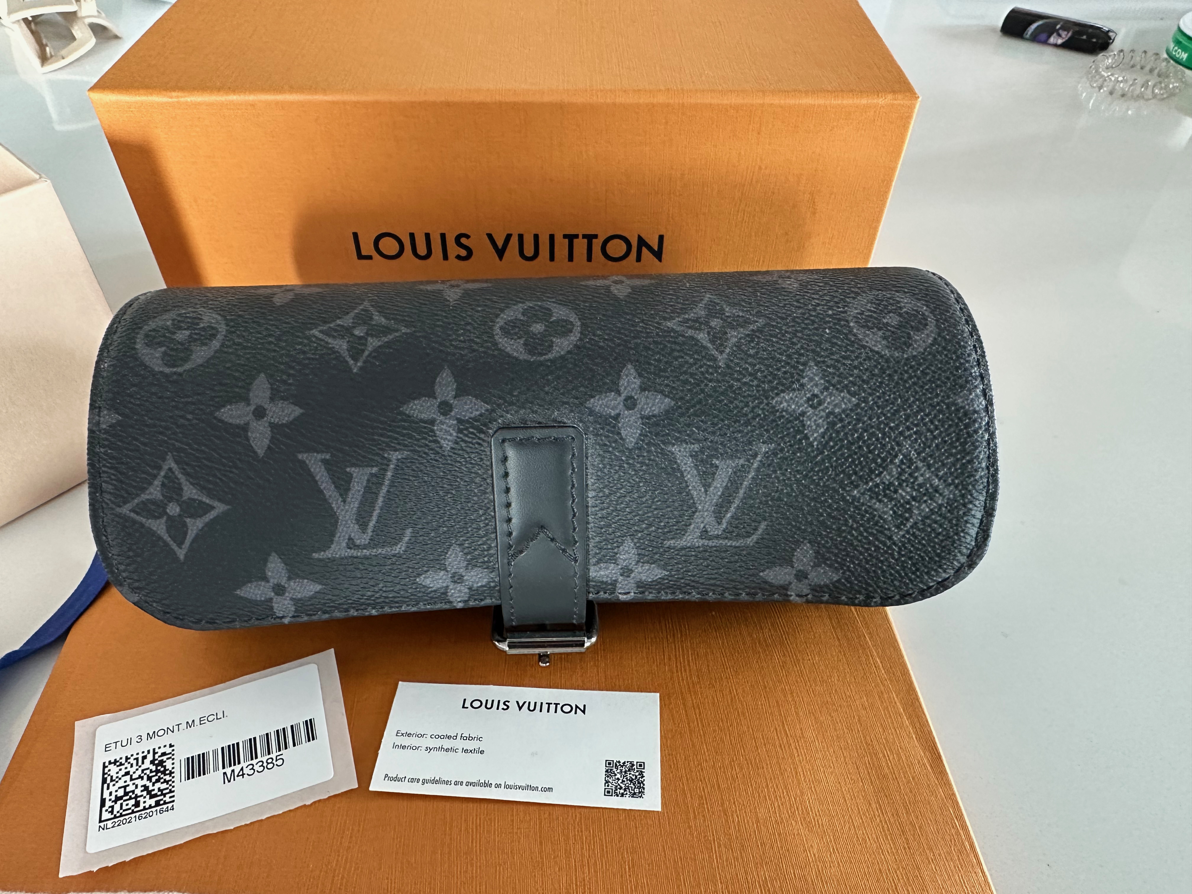 Louis Vuitton 3 Watch Case Eclipse Monogram Eclipse