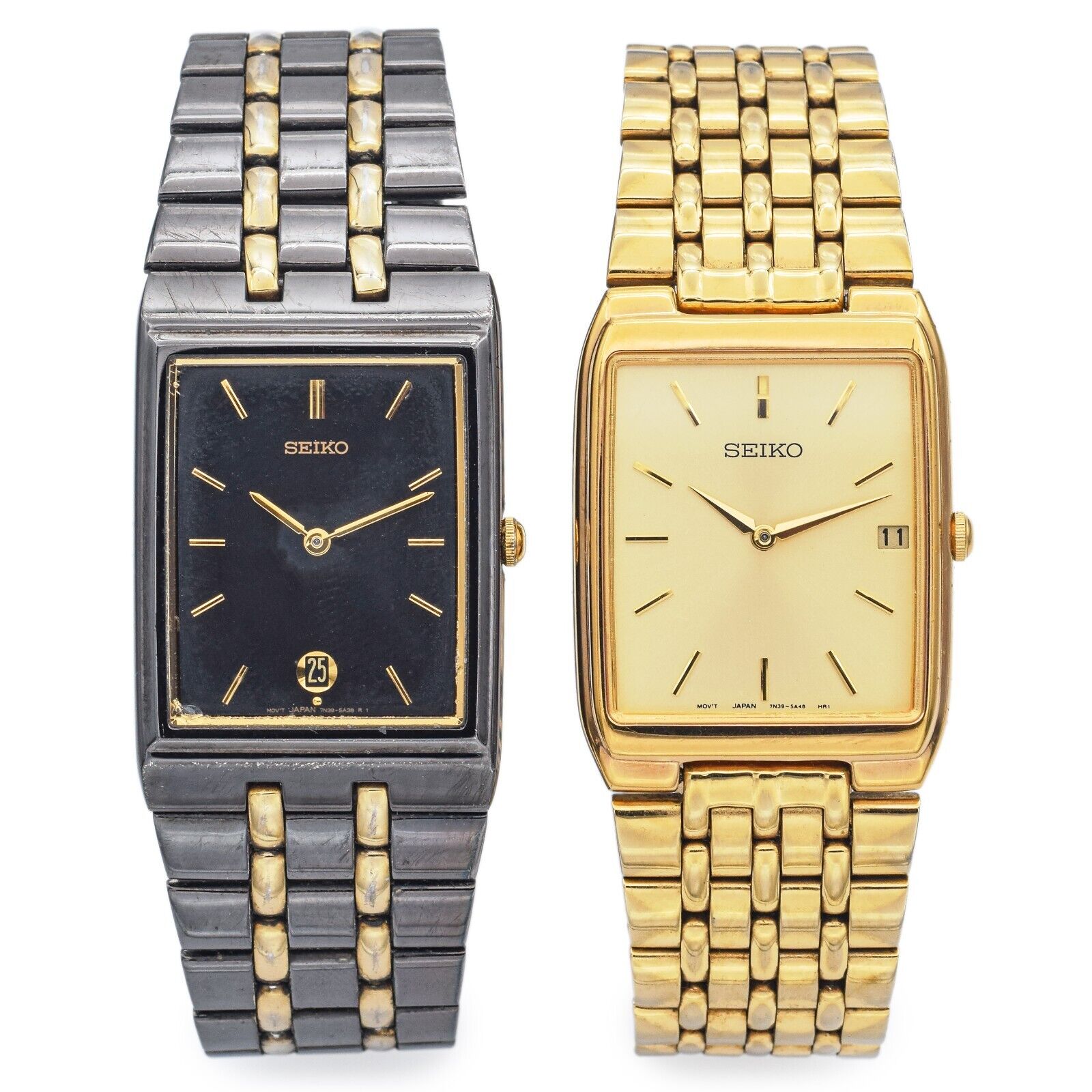 Lot of 2 Seiko 7N39 5A29 Men s Quartz Date Gold Plated Steel