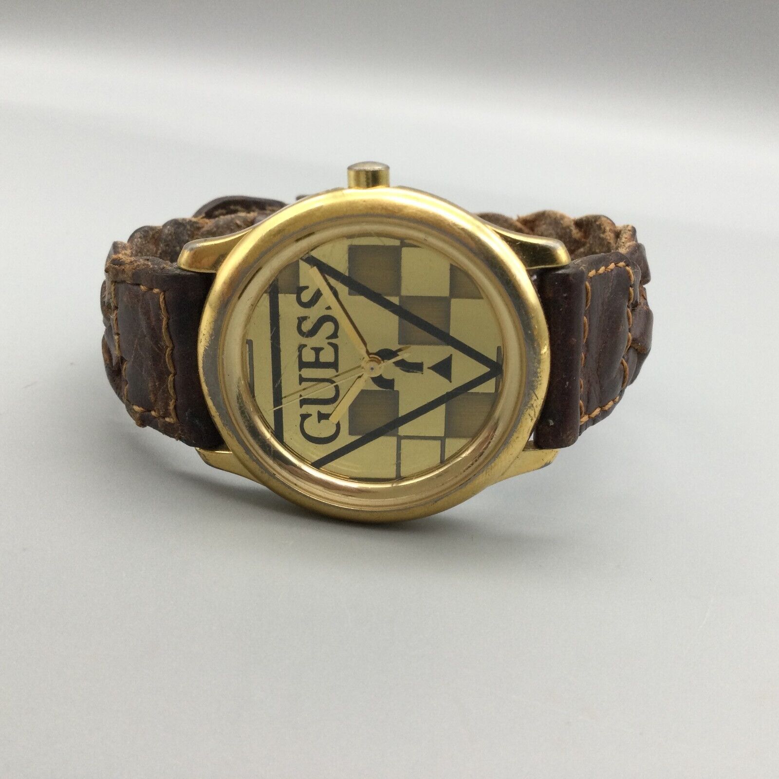 Vintage Guess Watch Unisex 33mm Gold Tone 1994 Braided Leather Band New Battery WatchCharts Marketplace