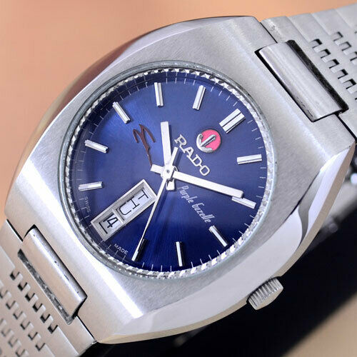 VINTAGE RADO PURPLE GAZELLE AUTOMATIC BLUE DIAL DAY&DATE DRESS