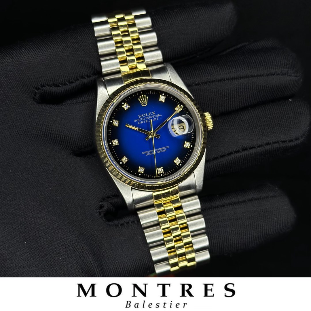 ROLEX DATEJUST 36MM - STEEL & GOLD - BLACK DIAMOND DIAL - 16233