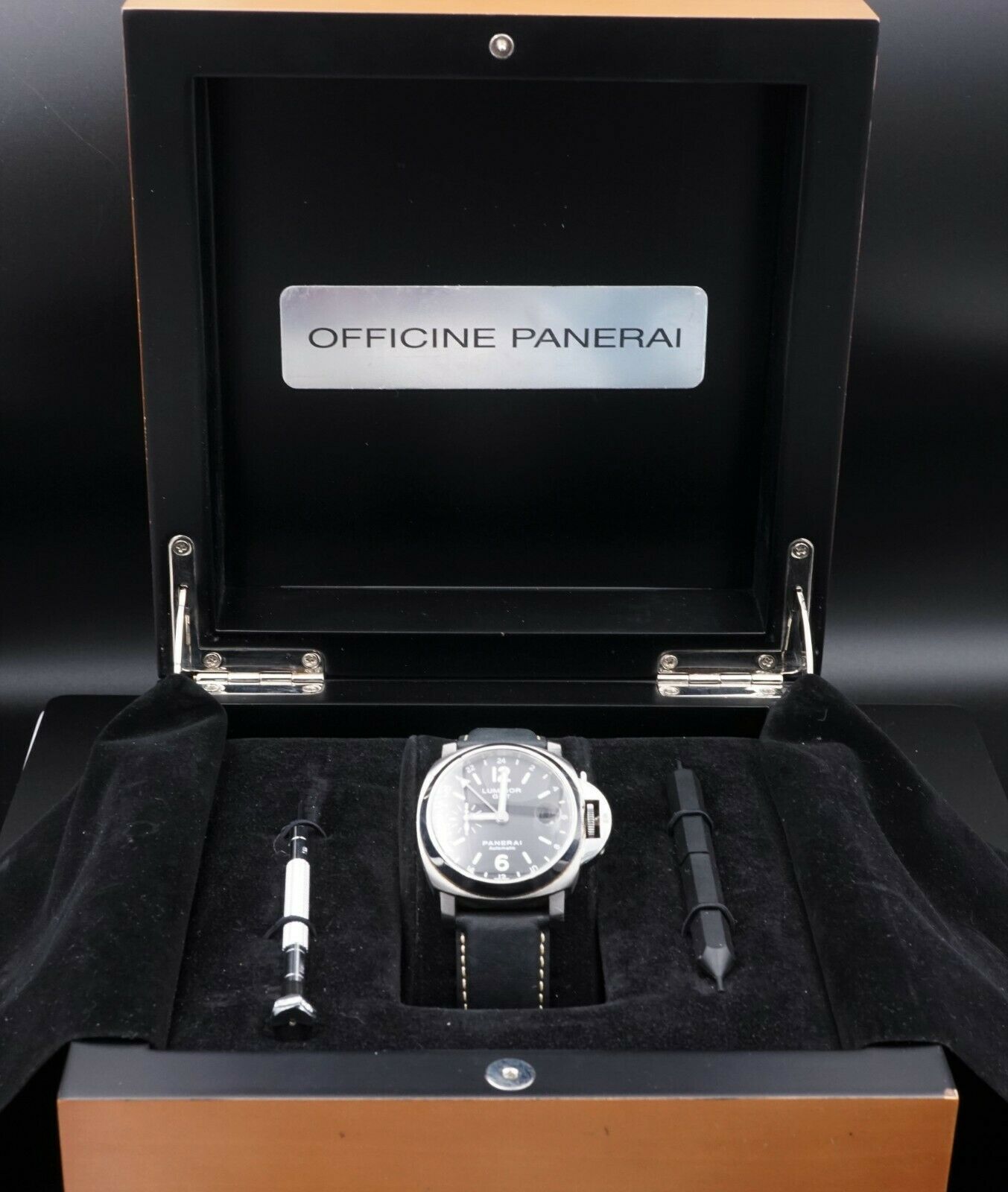 Panerai Luminor GMT PAM 0244 Mens Watch Box Papers 40mm Leather