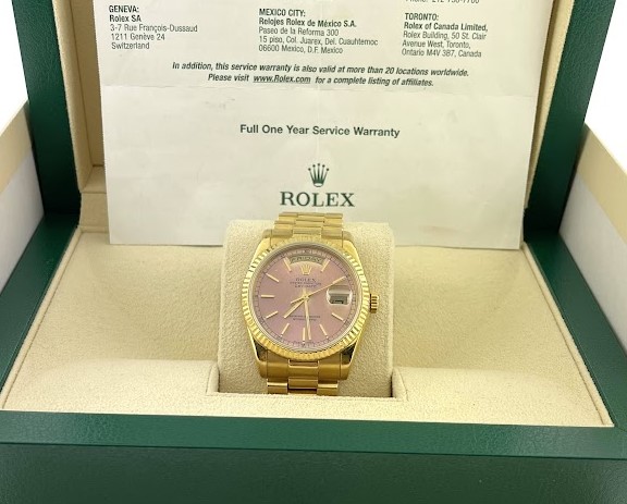 Rolex DayDate 118238 Pink Dial Custom Diamond Bezel With 2006 RSC