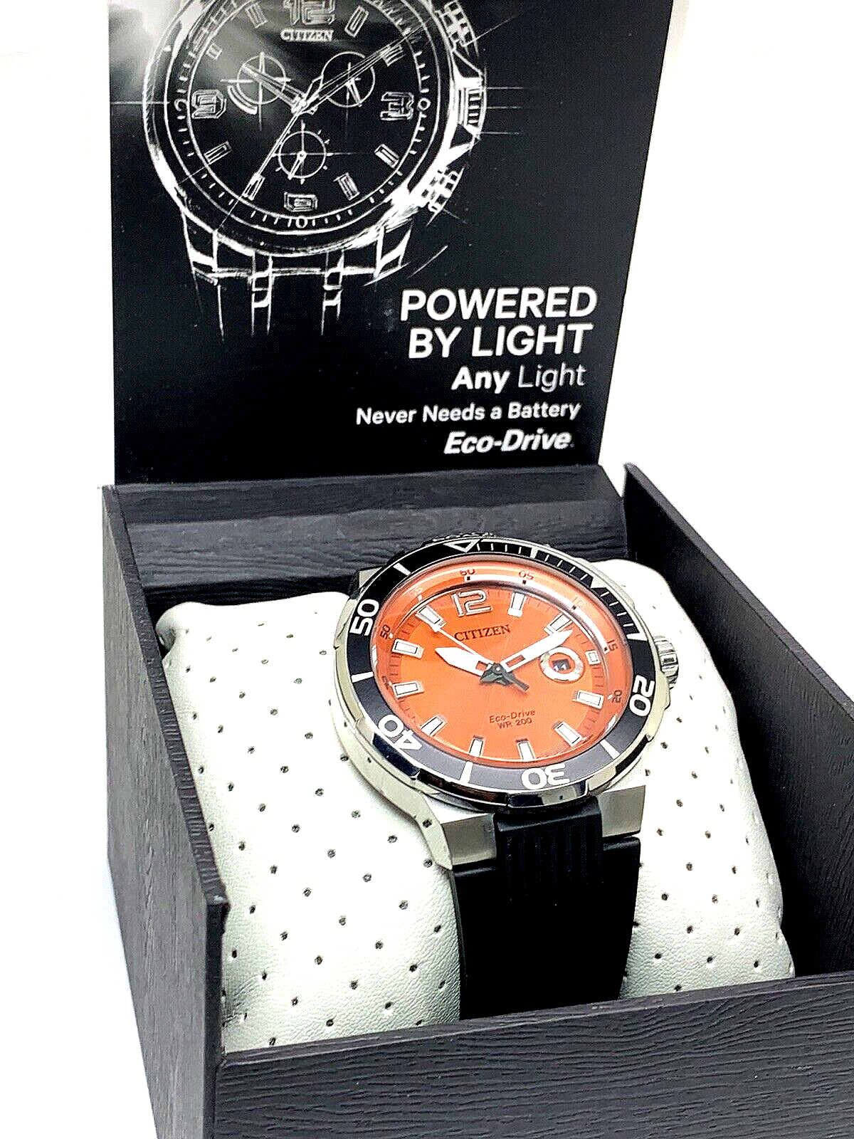 Citizen Men's Watch AW1427-05X Eco Drive Orange Dial Date Rubber
