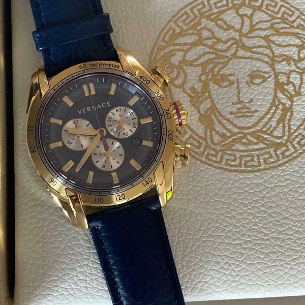 Versace V-Ray Blue Chronograph Blue Dial Blue Leather Strap Watch for Men - VDB030014 main image 1