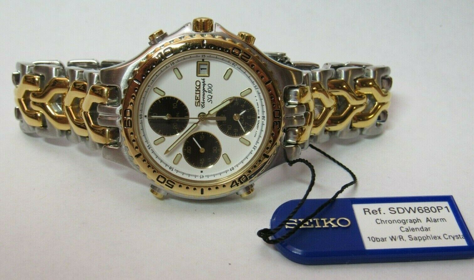 RARE SEIKO 7T32-6G20 SDW680P1 PANDA ALARM CHRONOGRAPH WATCH NOS