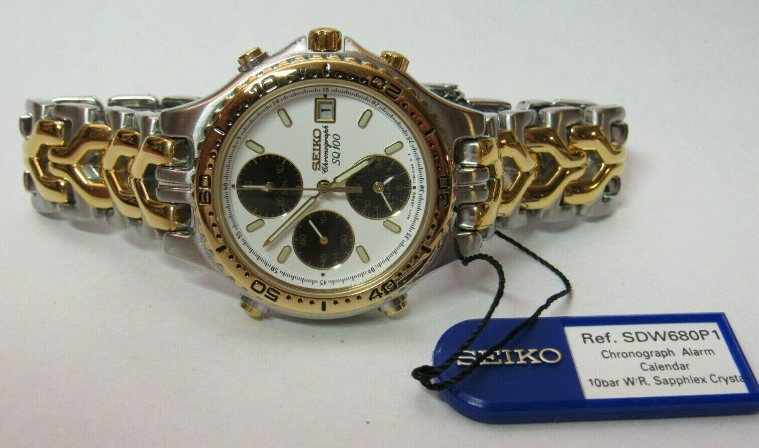 RARE SEIKO 7T32 6G20 SDW680P1 PANDA ALARM CHRONOGRAPH WATCH NOS