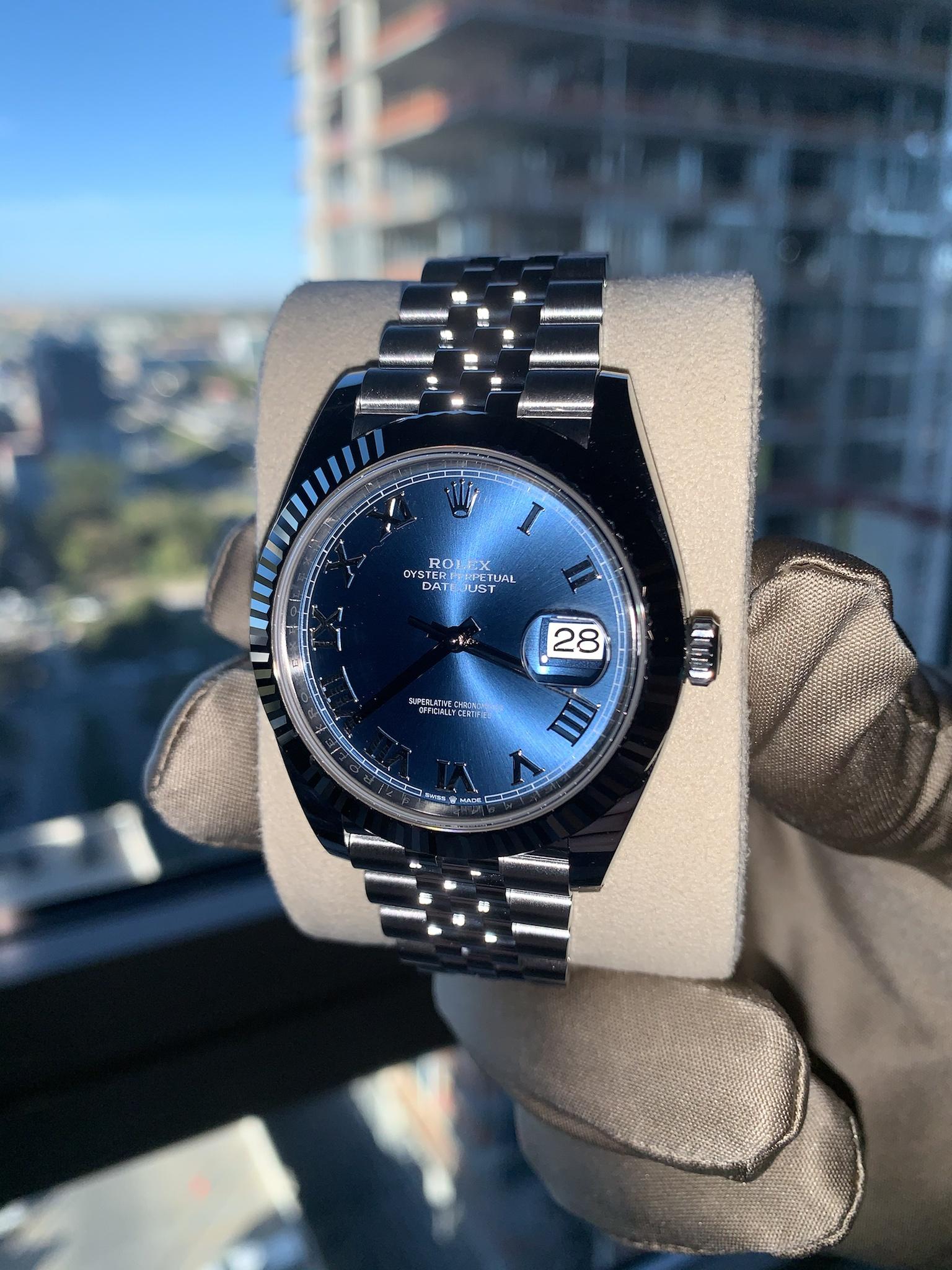 WTS Rolex Datejust 41 Azzurro Blue Roman Numeral with 18k fluted