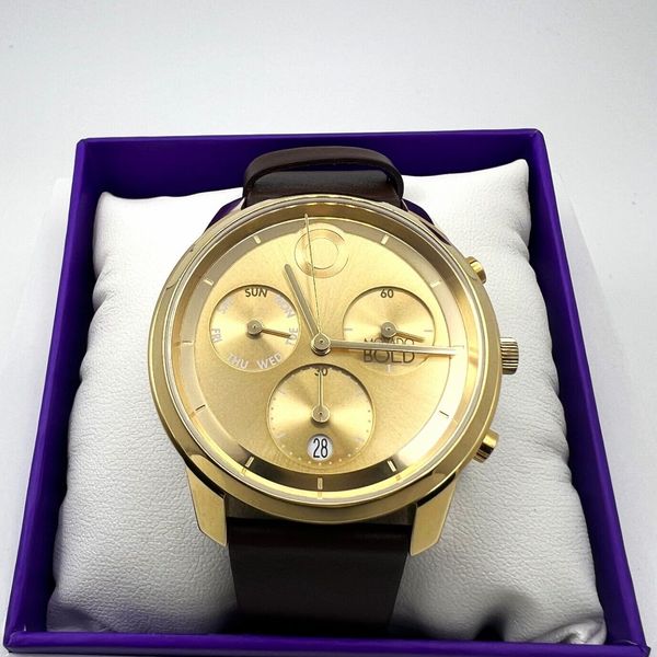 MOVADO BOLD 3601029 TREND GOLD CHRONOGRAPH DIAL BROWN LEATHER STRAP ...