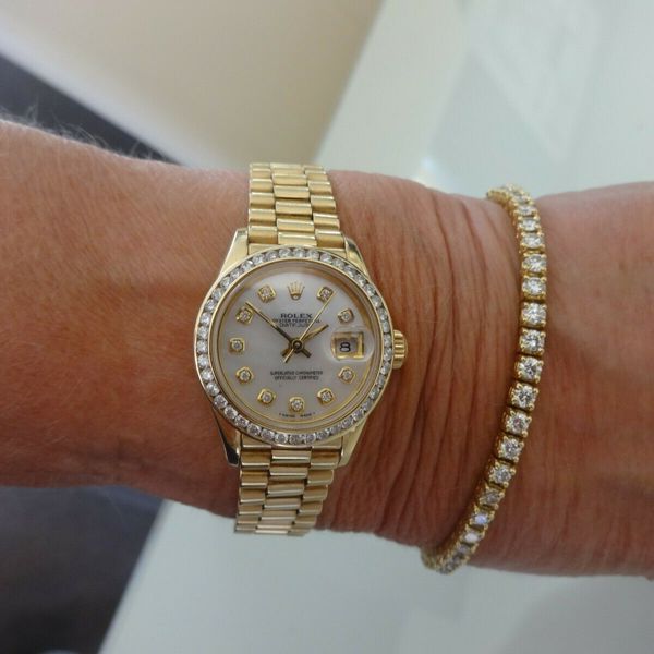 ladies rolex oyster perpetual datejust 8570f 18k