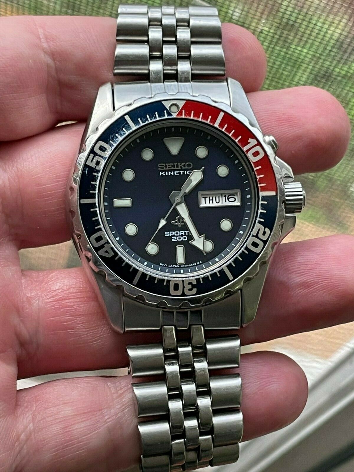 Rare Men s Seiko Diver Sports 200 5M43 0A49 SS Pepsi Kinetic Auto Quartz Watch WatchCharts Marketplace