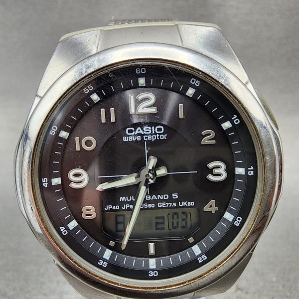 Casio Wave Ceptor Watch Men 41mm Black Dial Steel Analog Digital Solar ...