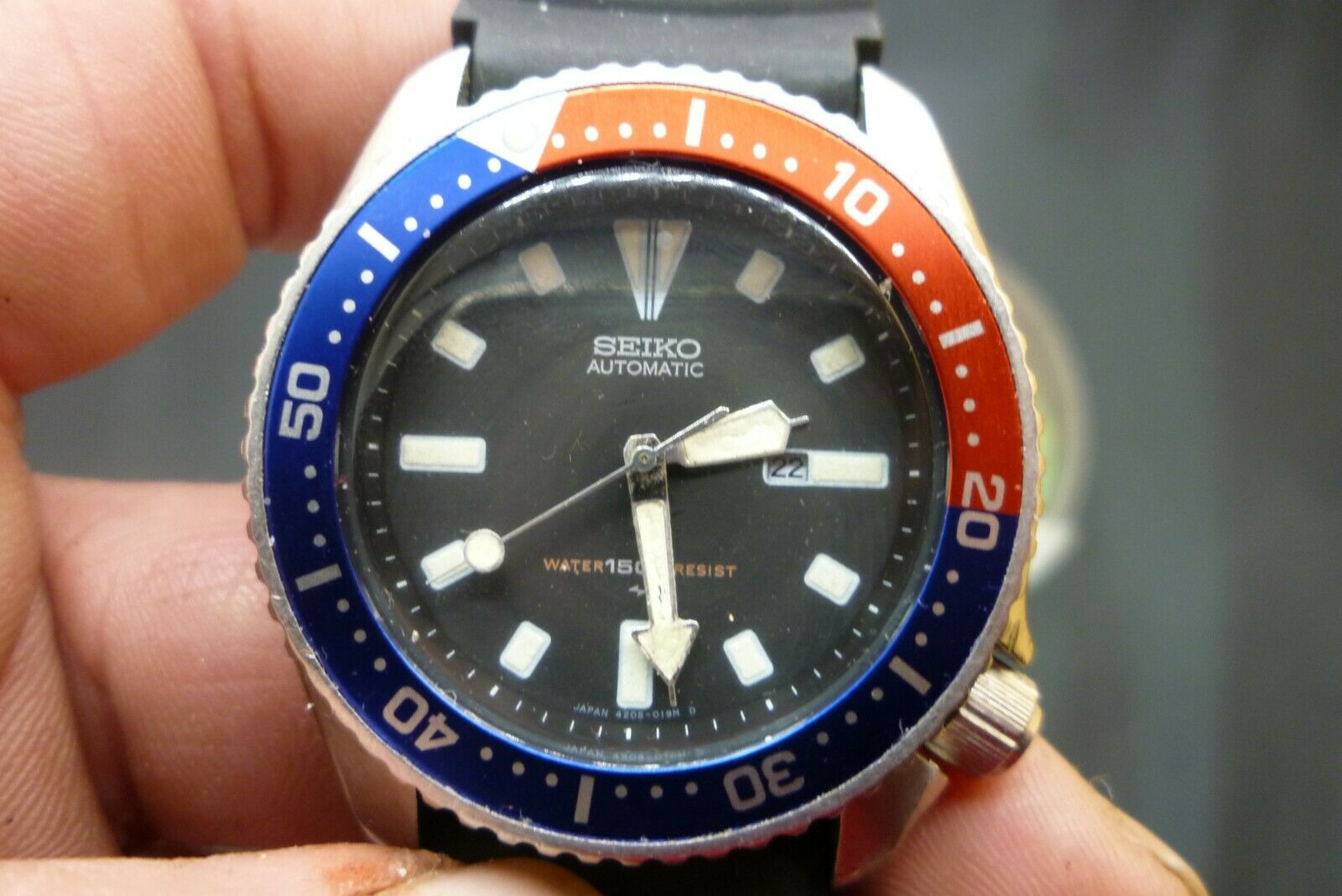 Mens 38mm SEIKO 150m 4205-0150 Automatic Pepsi Vintage SCUBA Diver Watch |  WatchCharts