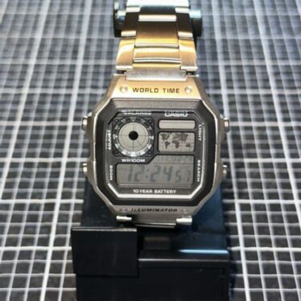 Casio World Time Illuminator AE-1200WH Silver Steel and Resin digital ...