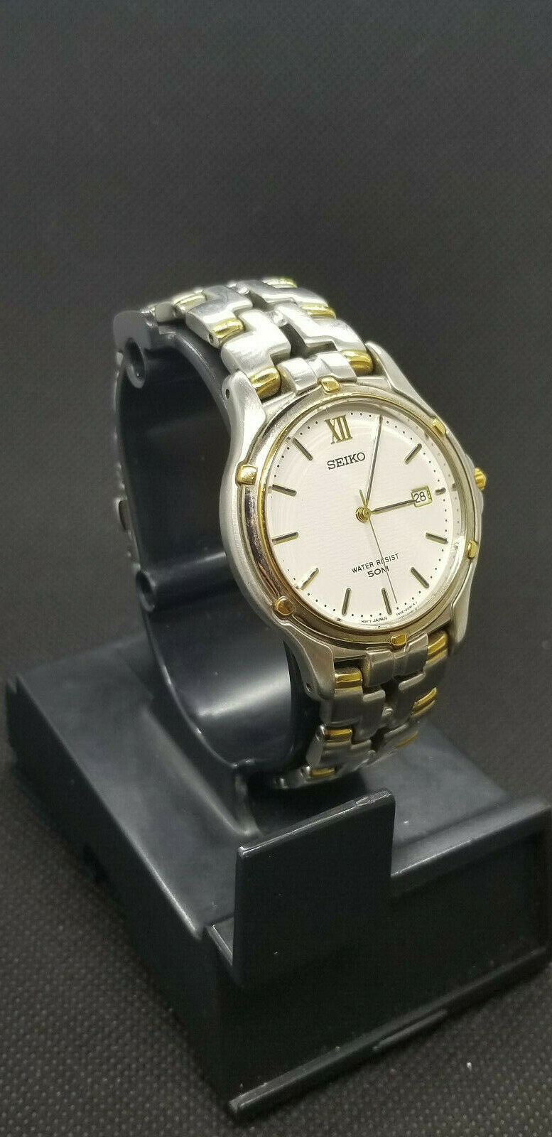 SEIKO 7N32 0049 MEN S STAINLESS GOLD TONE WRISTWATCH WATCH RUNNING